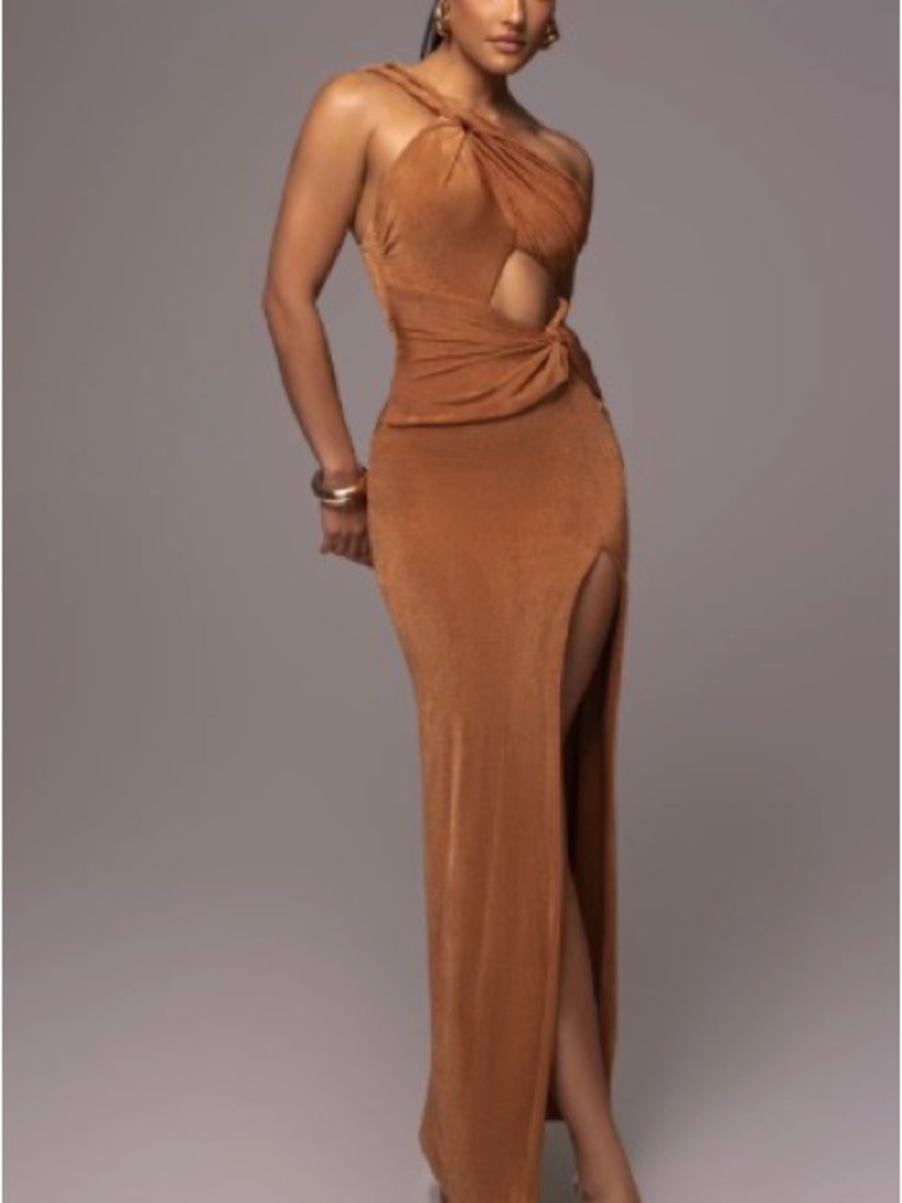 JLUXLABEL Bronze Ema One-Shoulder Cutout Maxi Dress